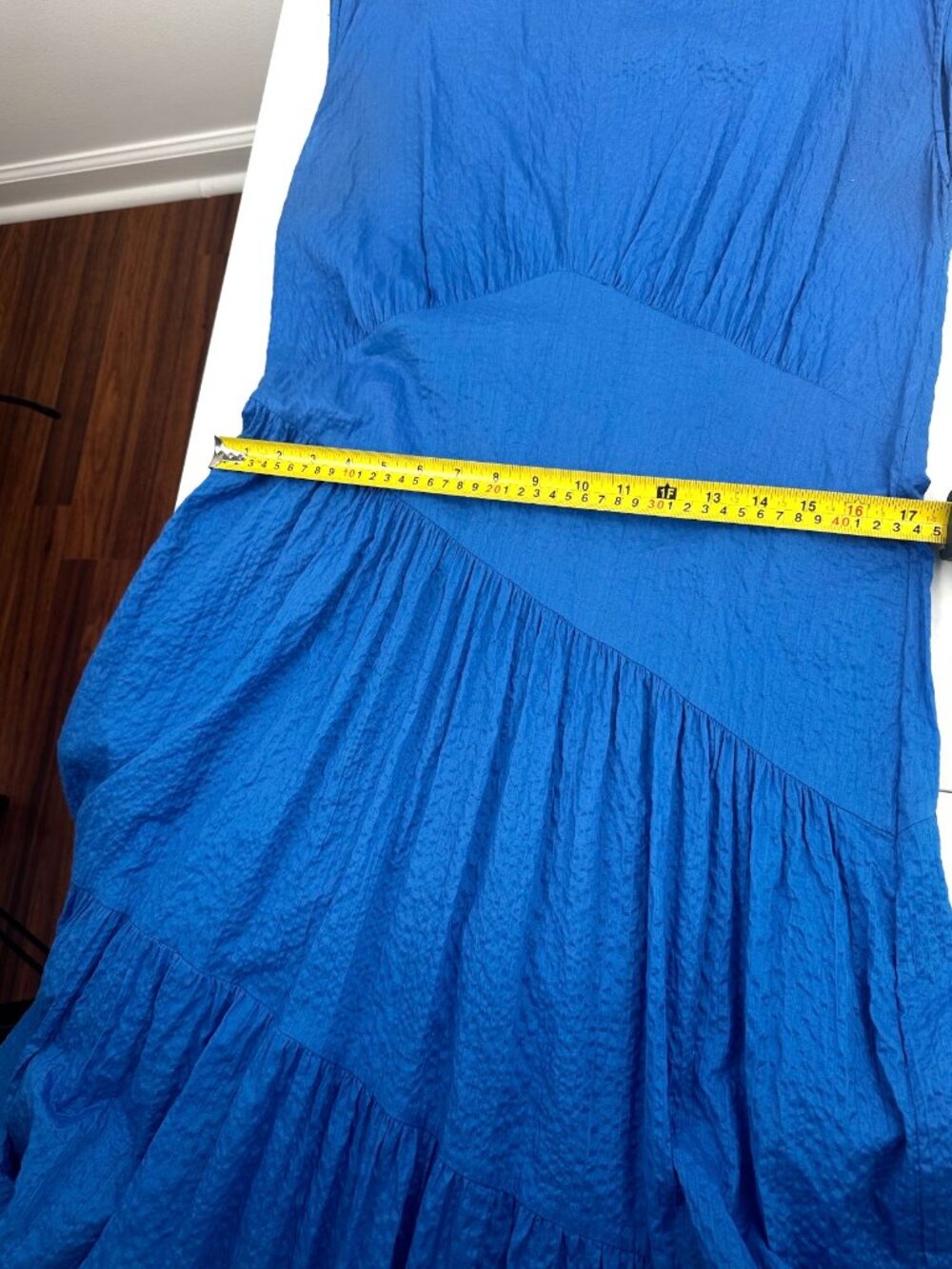 FRAME Women’s Blue 100% Cotton Tiered Maxi Dress Cap Sleeve LWWD0583 - Picture 4 of 9